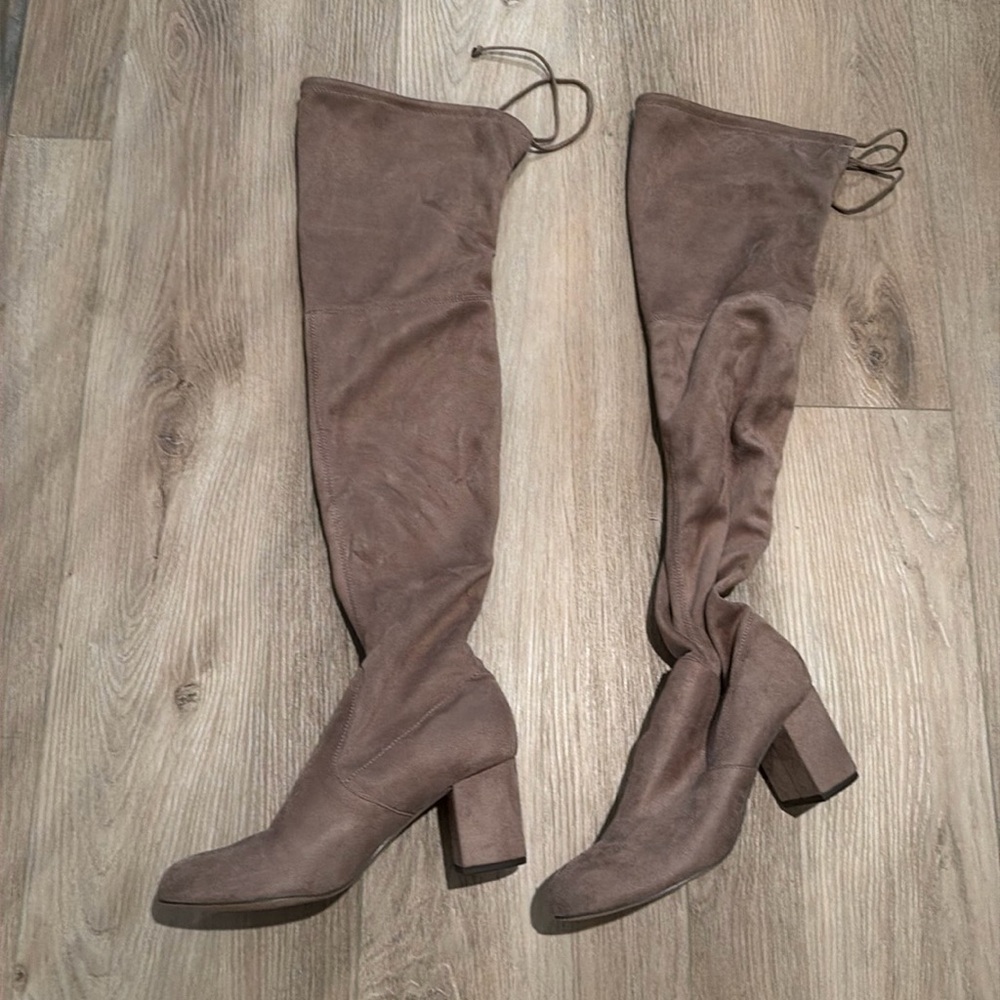 Tan thigh high boots